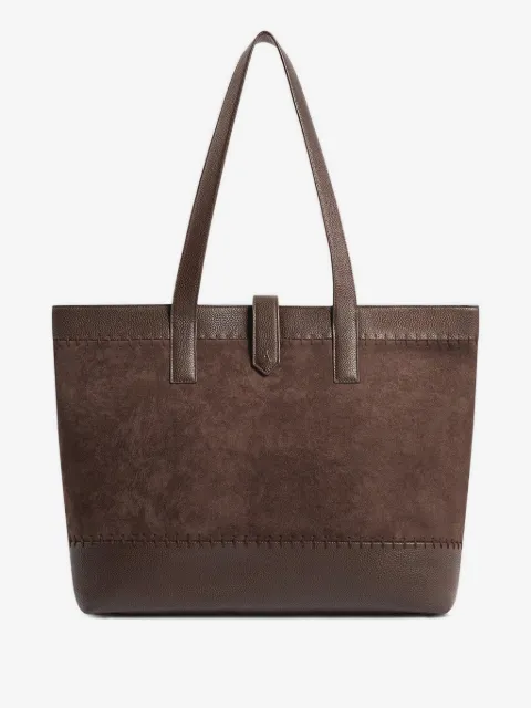 Manière De Voir Nicolas - suede & pebbled leather whipstitch tote bag - brown