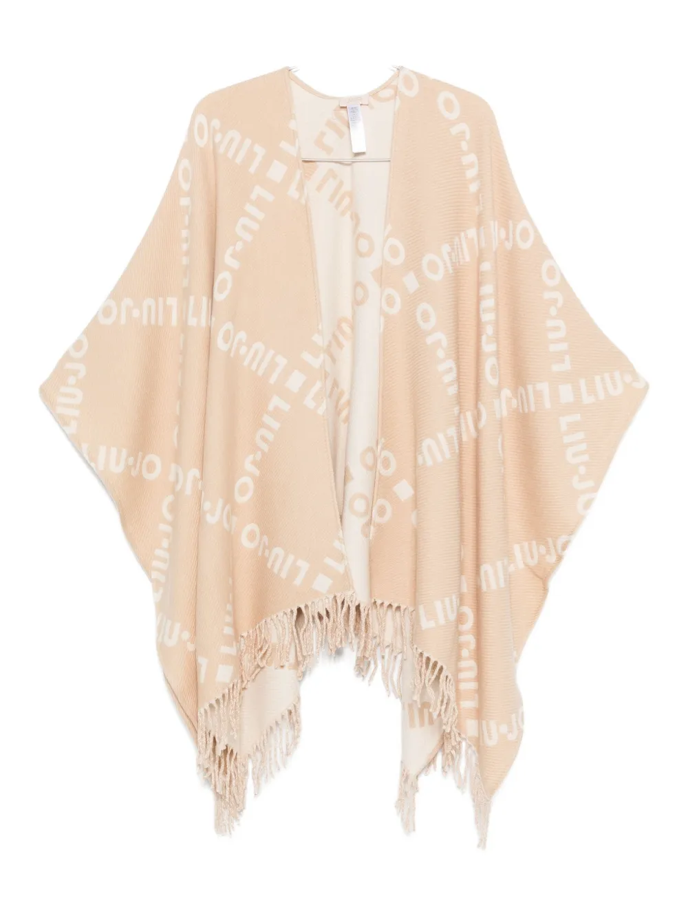 Liu •jo Logo-pattern Fringed Cape In Neutral