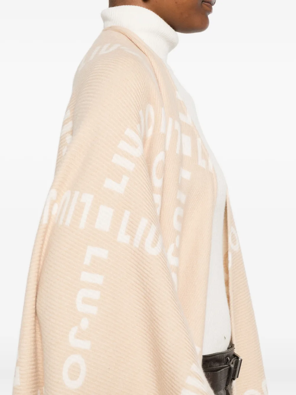 Liu •jo Logo-pattern Fringed Cape In Neutral