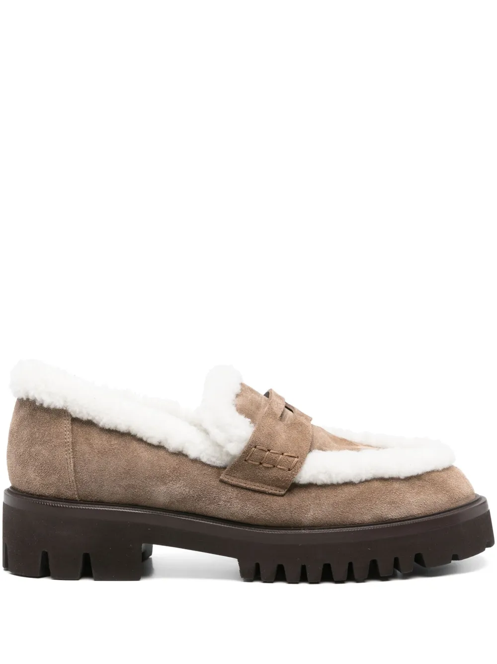 TRUMAN´S shearling-trimmed penny loafers | Neutrals | Image 1