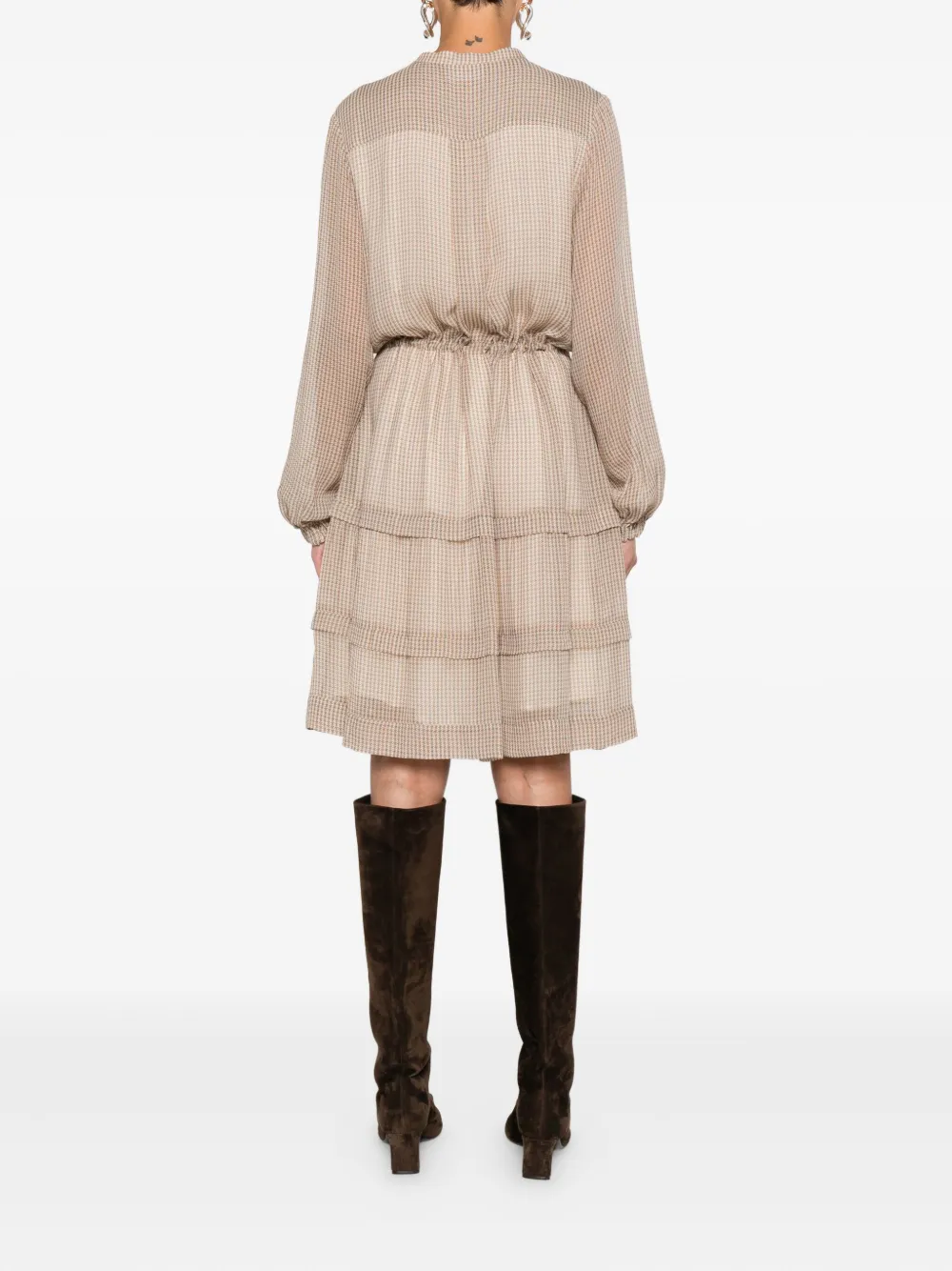 Hemisphere Houndstooth-pattern Tiered Dress In Gray