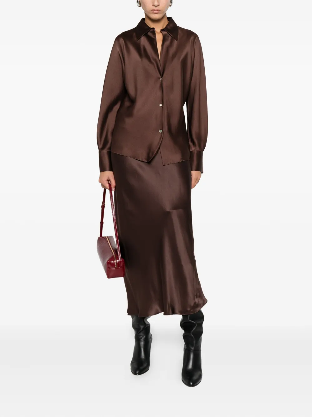 Dorothee Schumacher Midi-rok met satijnen afwerking - Bruin