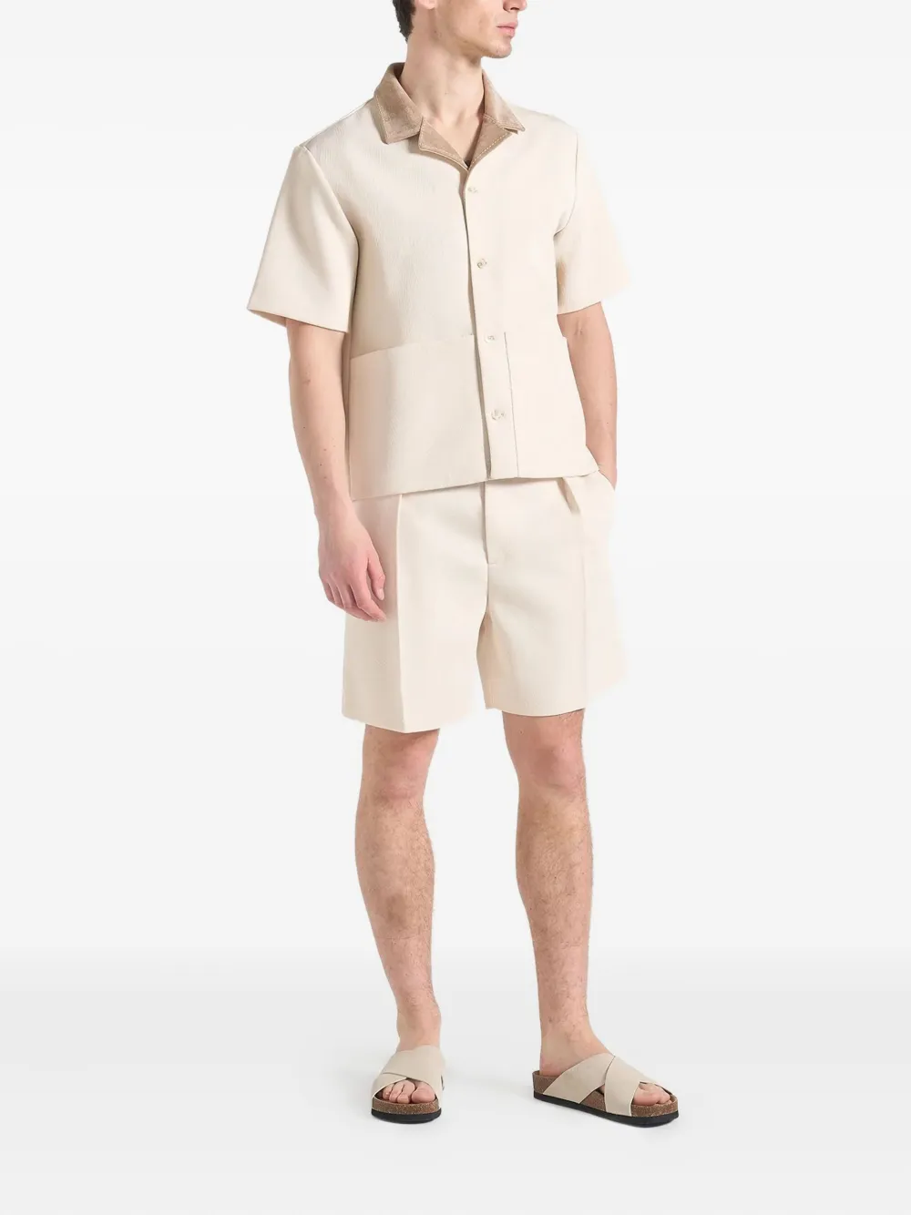 Manière De Voir Joel Suede-collar Twill Shirt In Neutral