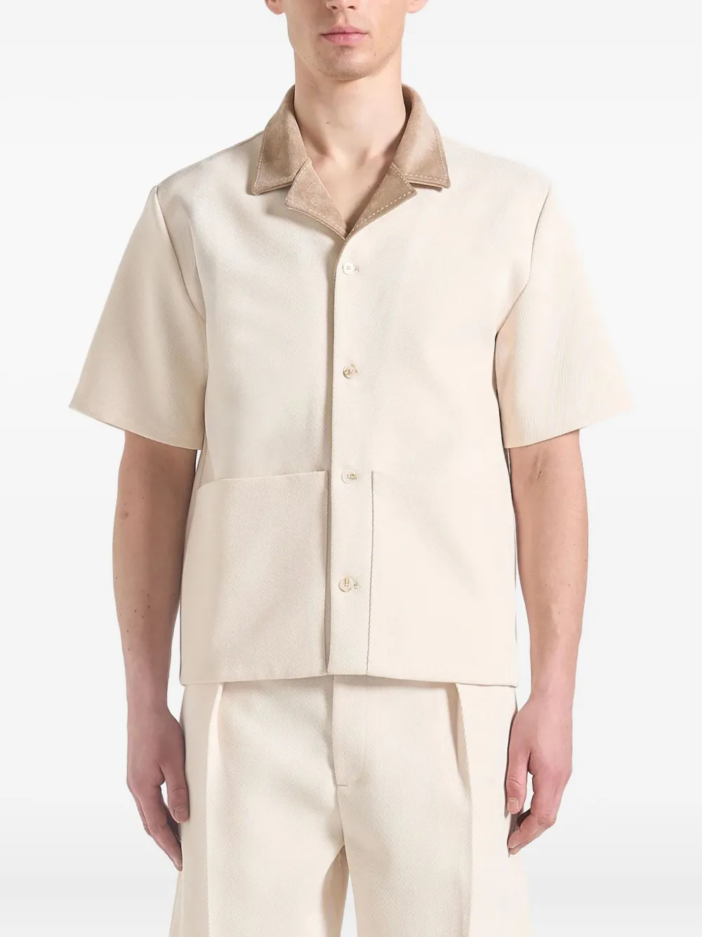 Manière De Voir Joel suede-collar twill shirt | Neutrals | Image 1