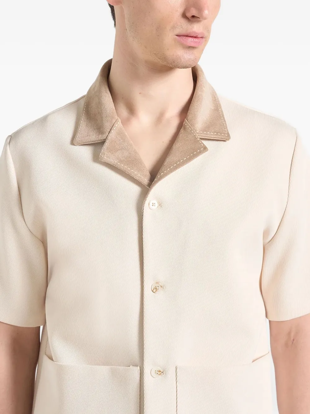 Manière De Voir Joel Suede-collar Twill Shirt In Neutral