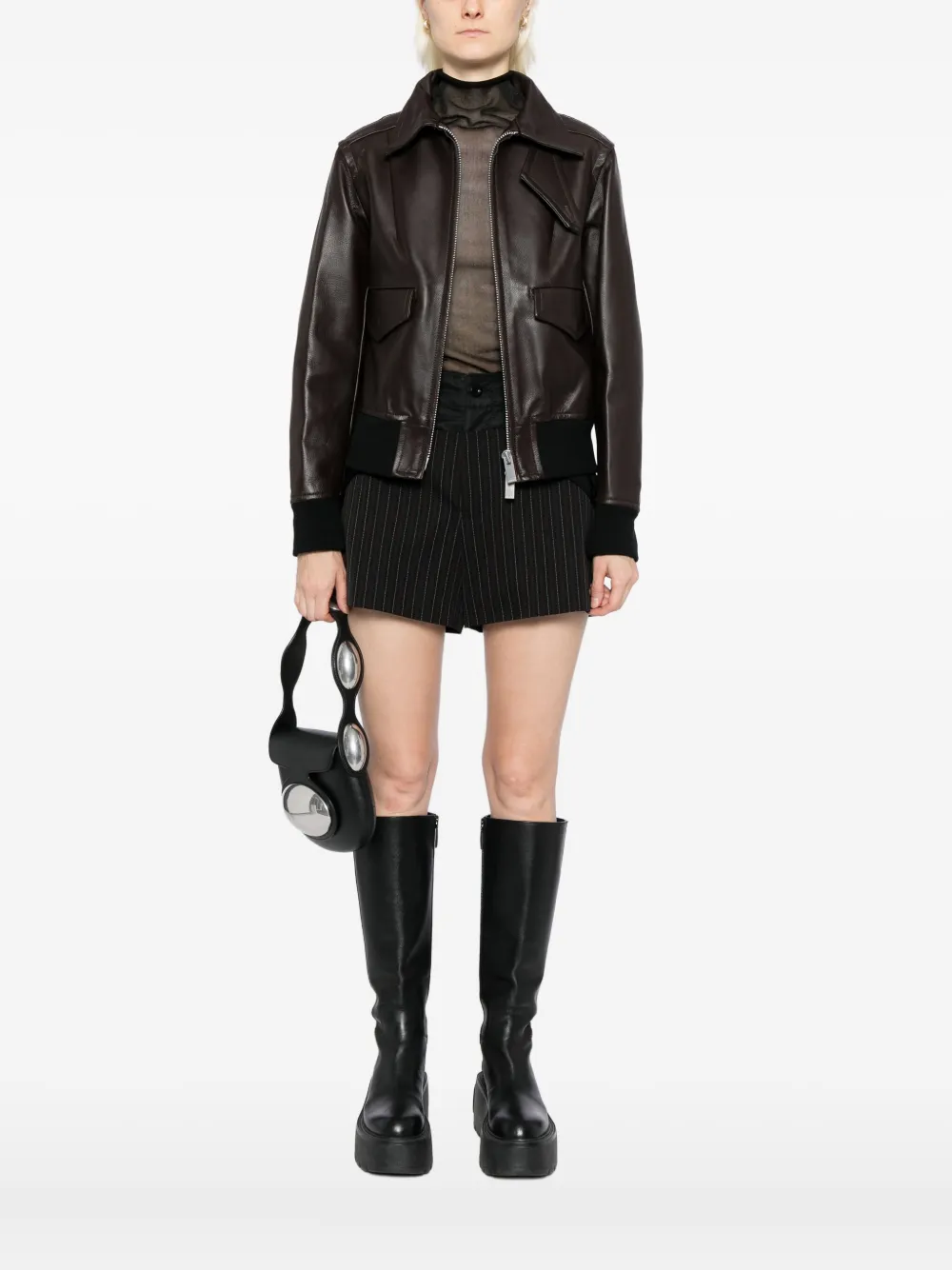 Sacai 2 In 1 Leather Jacket | Brown | FARFETCH