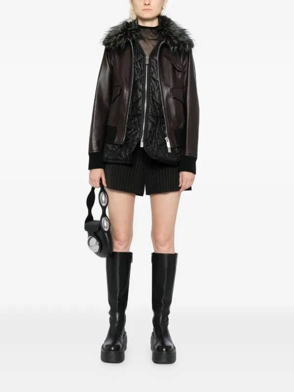 sacai レディース ジャケット Sacai レザージャケット ブラウン 