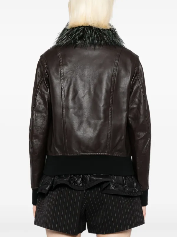 Sacai レザージャケット | ブラウン | FARFETCH JP