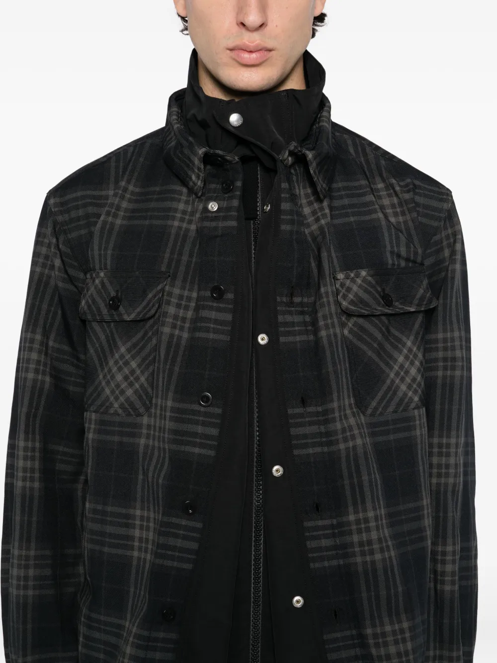Sacai Plaided Jacket In Black