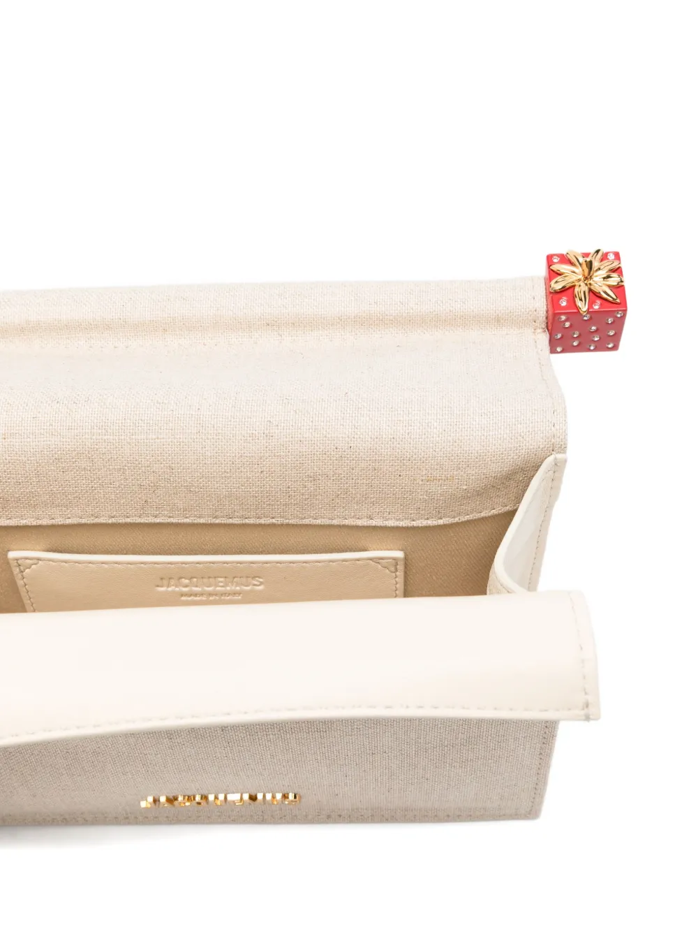 Jacquemus Pochette Small Embellished Leather-trimmed Canvas Clutch In Nude