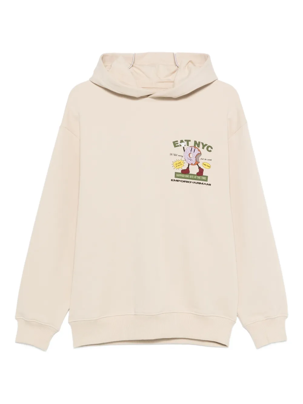 Emporio Armani Asv New York Capsule Collection Eat Nyc Print Jersey Hooded Sweatshirt In Neutral