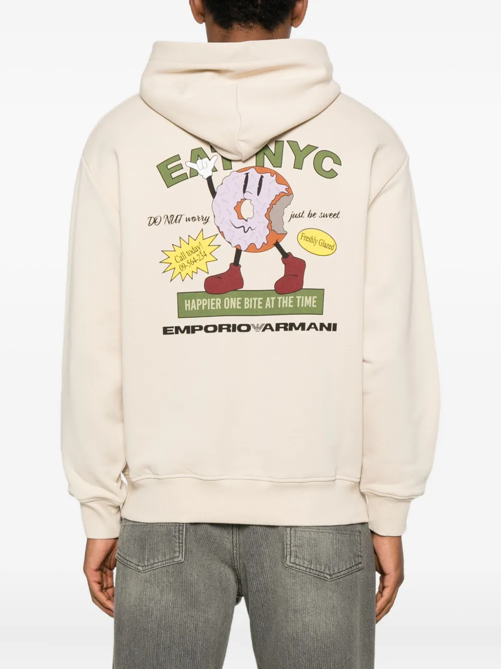 Emporio Armani Asv New York Capsule Collection Eat Nyc Print Jersey Hooded Sweatshirt In Neutral