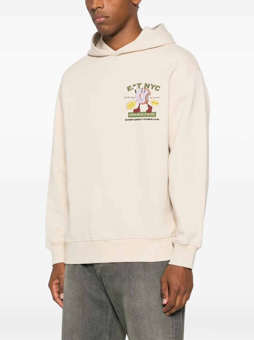 Emporio Armani Asv New York Capsule Collection Eat Nyc Print Jersey Hooded Sweatshirt In Neutral