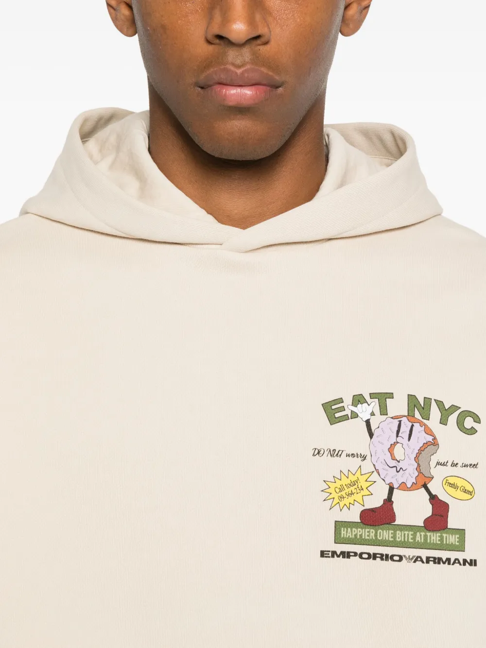 Emporio Armani Asv New York Capsule Collection Eat Nyc Print Jersey Hooded Sweatshirt In Neutral