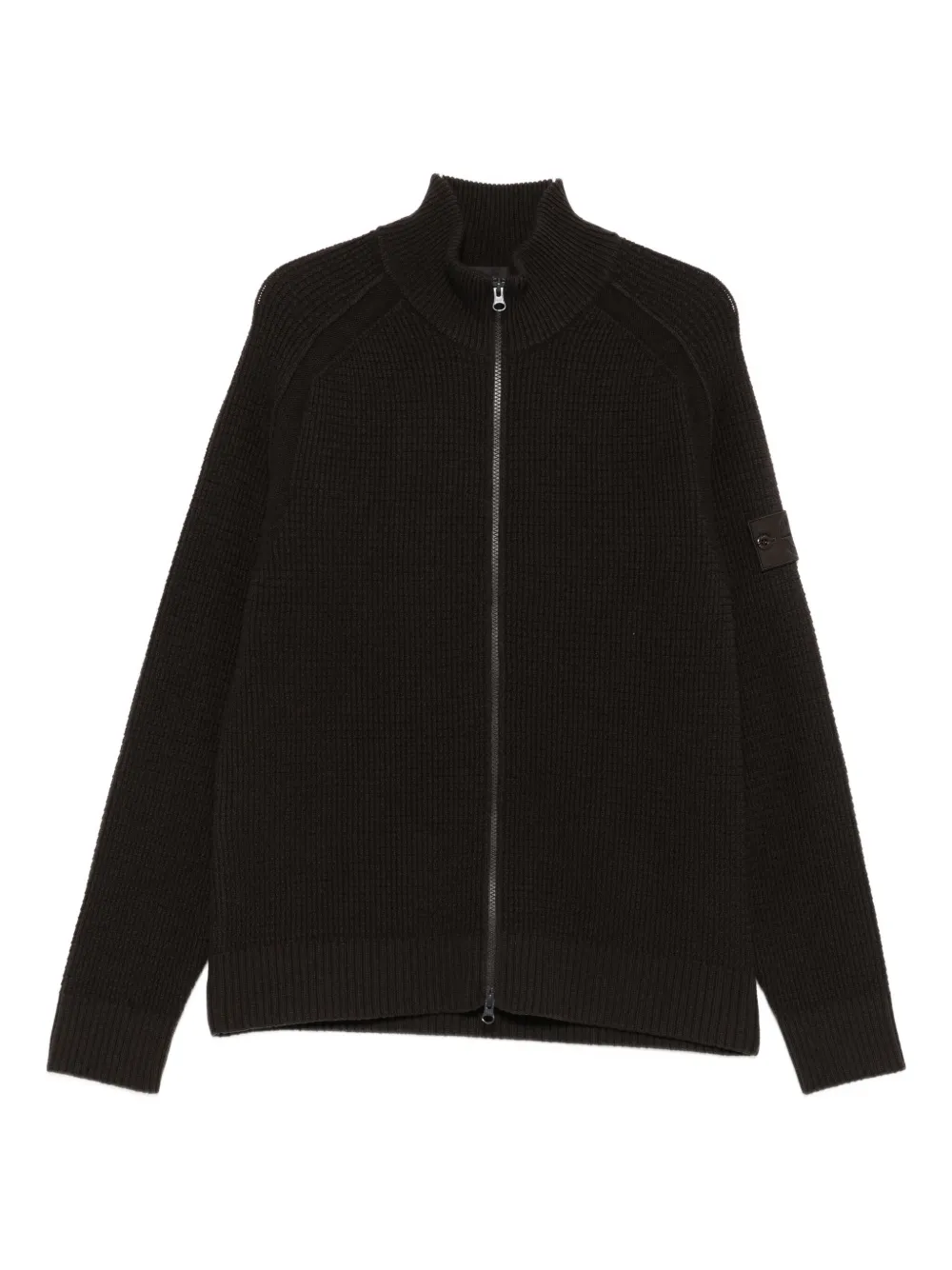 Stone Island Ghost Virgin Wool Zip Cardigan In Brown