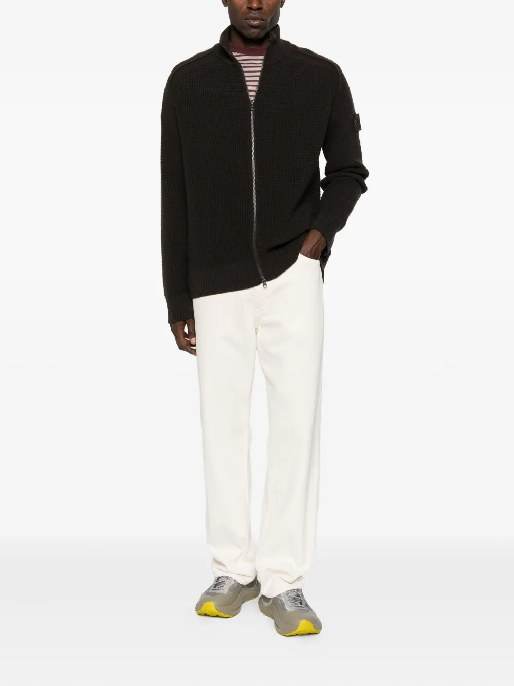 Stone Island Ghost Virgin Wool Zip Cardigan In Brown