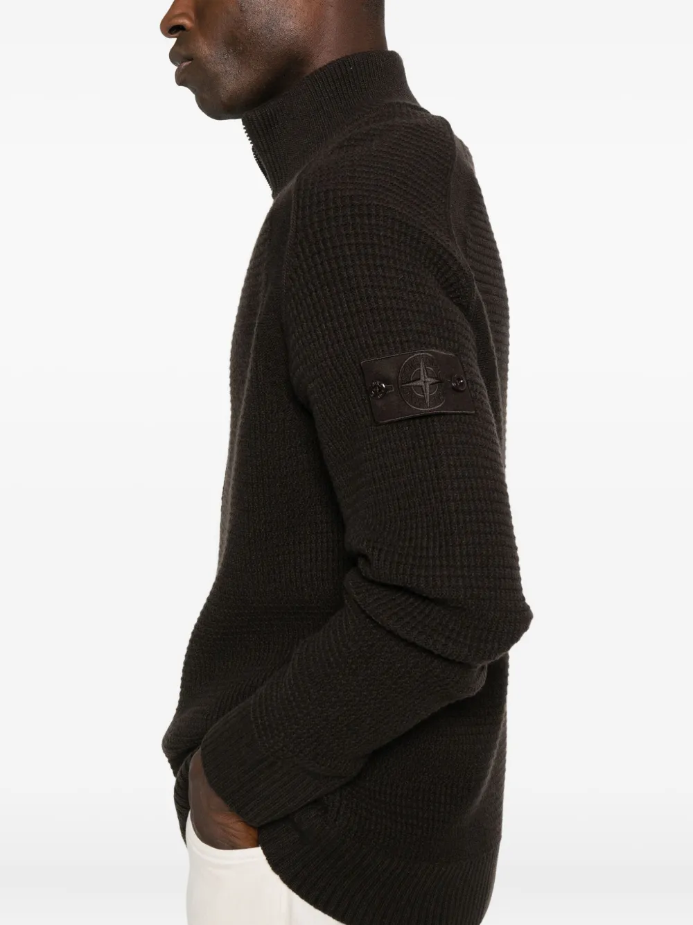Stone Island Ghost Virgin Wool Zip Cardigan In Brown