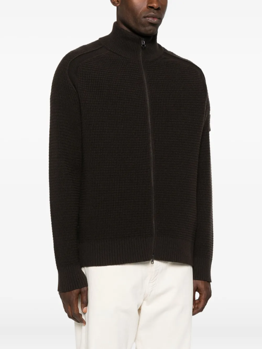 Stone Island Ghost Virgin Wool Zip Cardigan In Brown