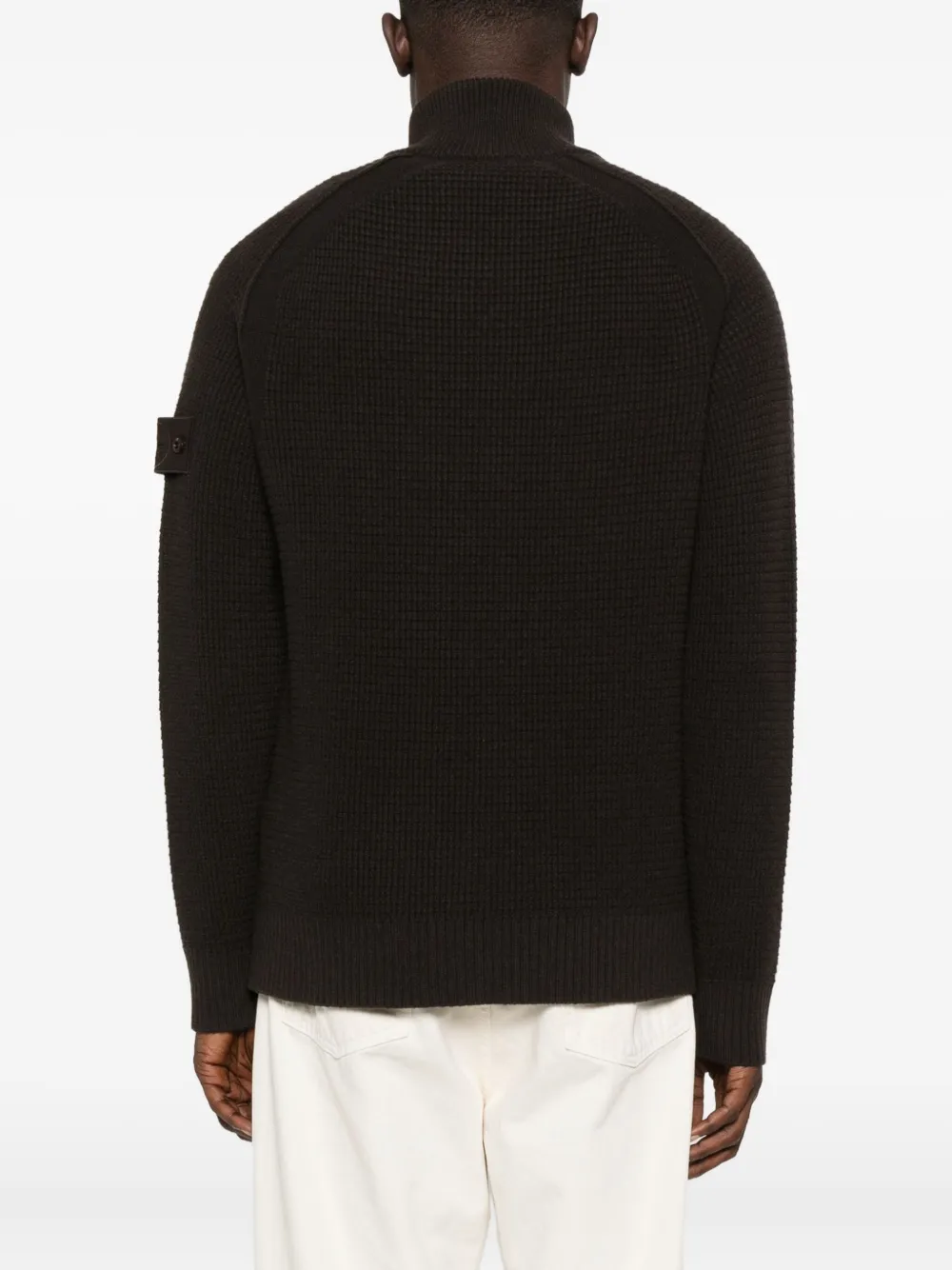 Stone Island Ghost Virgin Wool Zip Cardigan In Brown