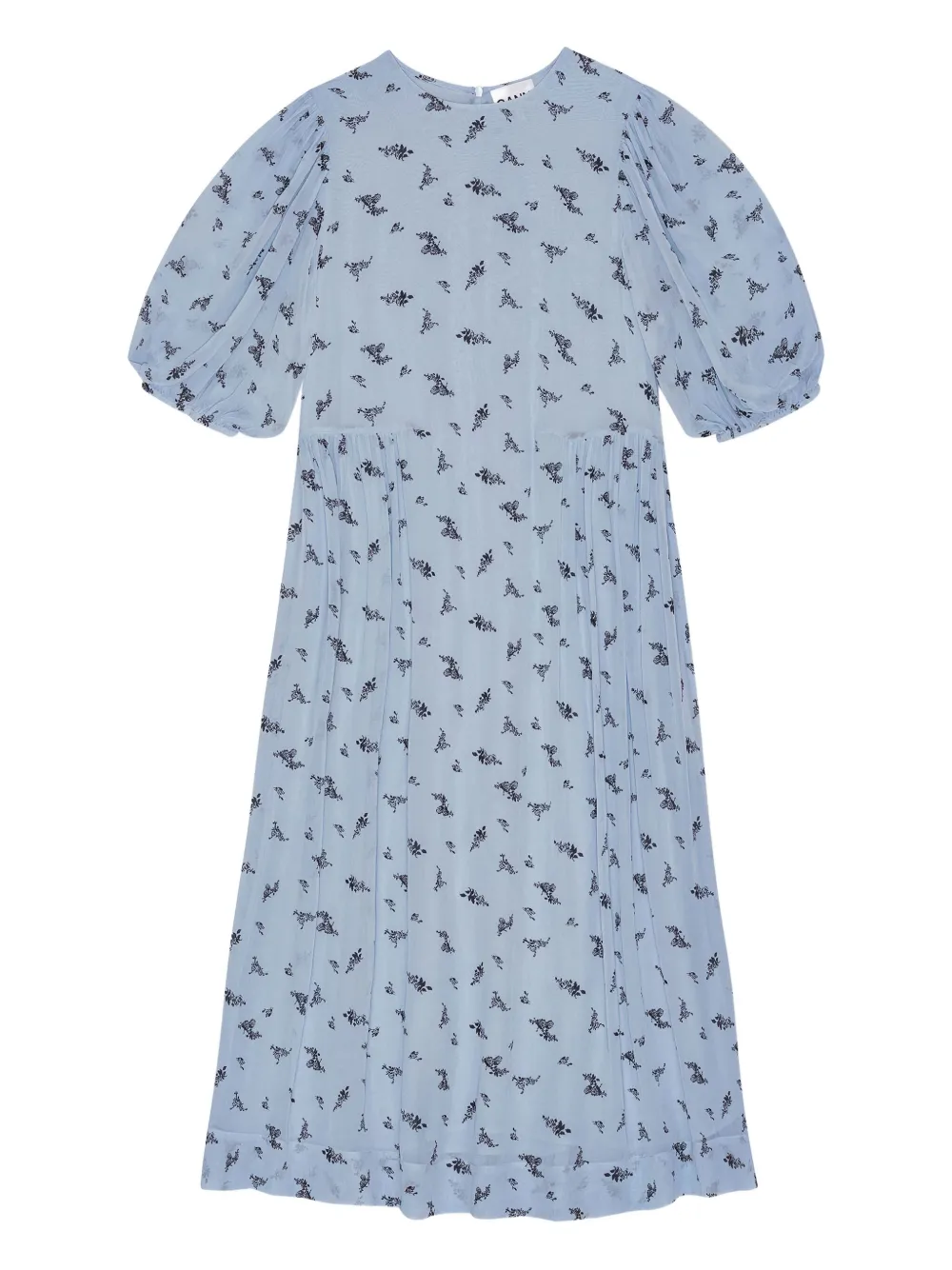 GANNI puffed-sleeve floral dress - Blu