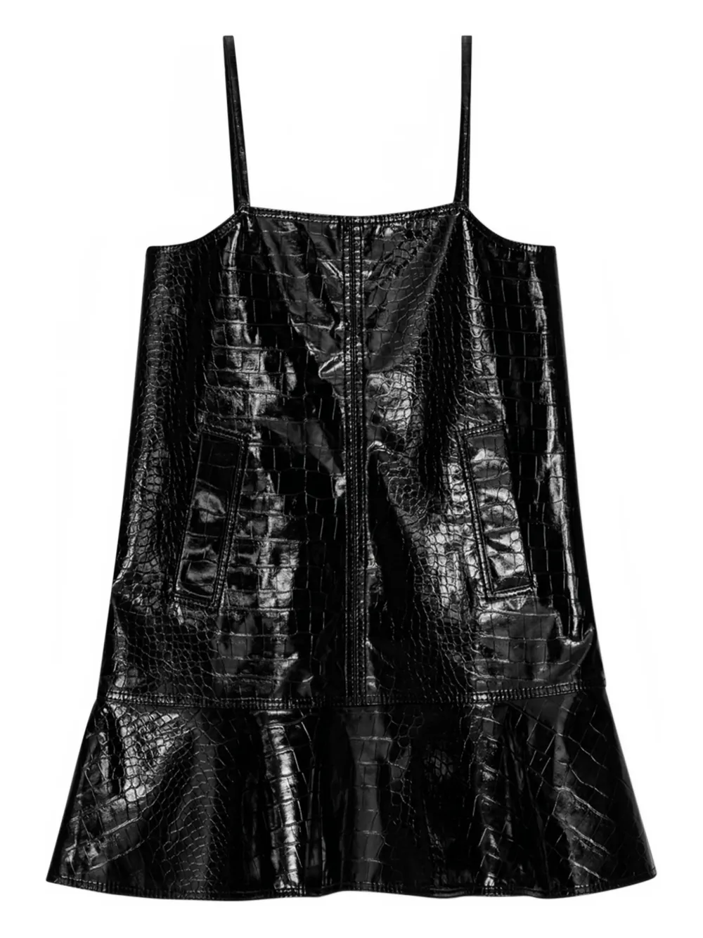 GANNI crocodile-effect flared mini day dress - Nero