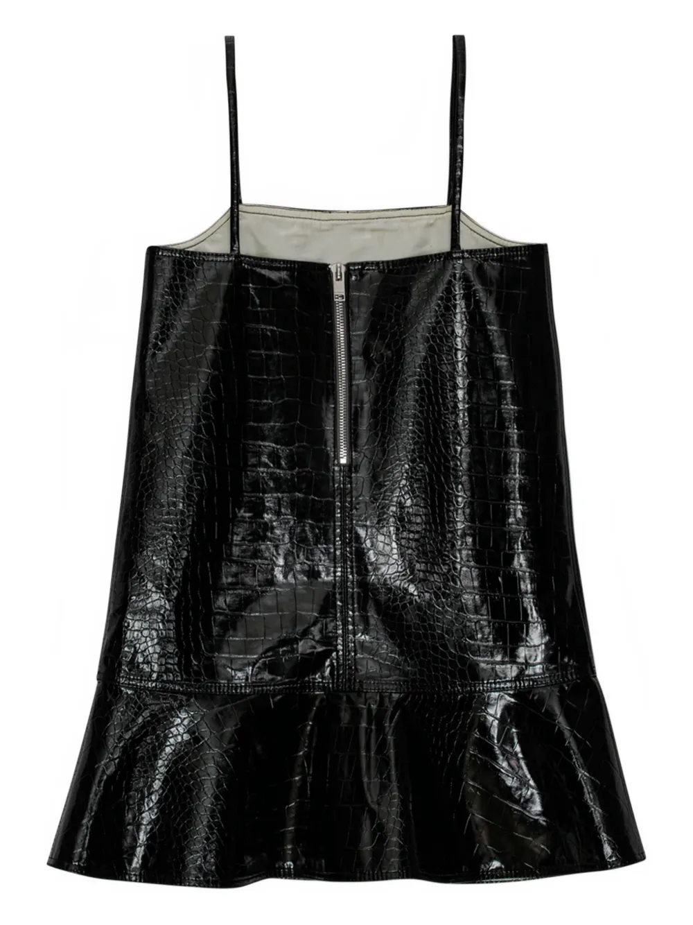 GANNI Flared mini-jurk met krokodillen-reliëf Zwart