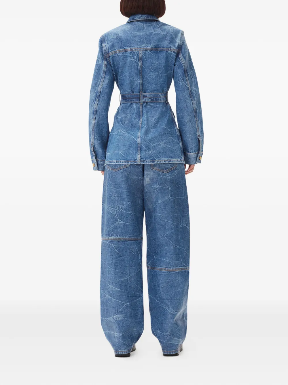 GANNI Denim jack met ceintuur en lange mouwen Blauw