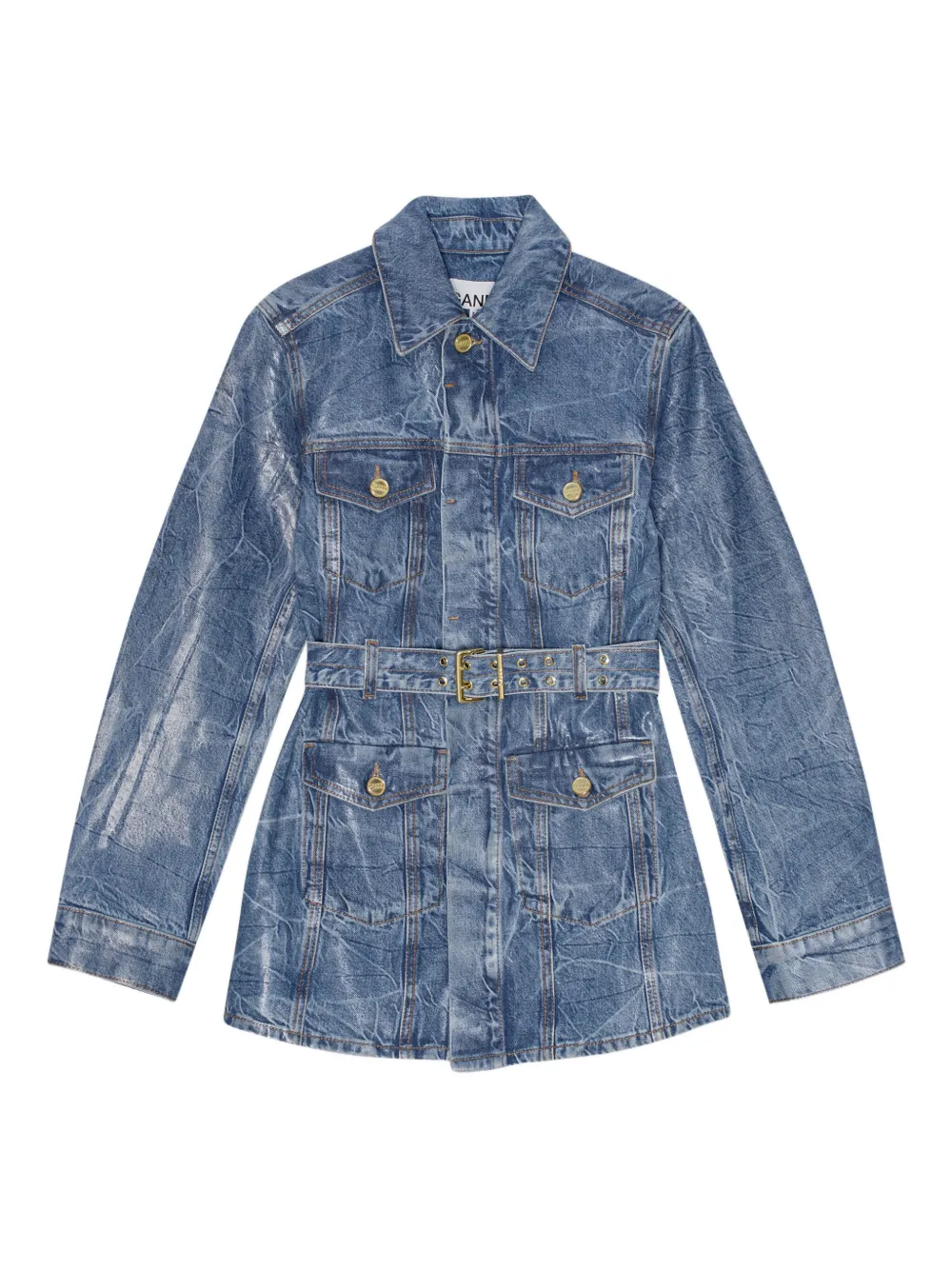 GANNI belted long-sleeve denim jacket - Blu