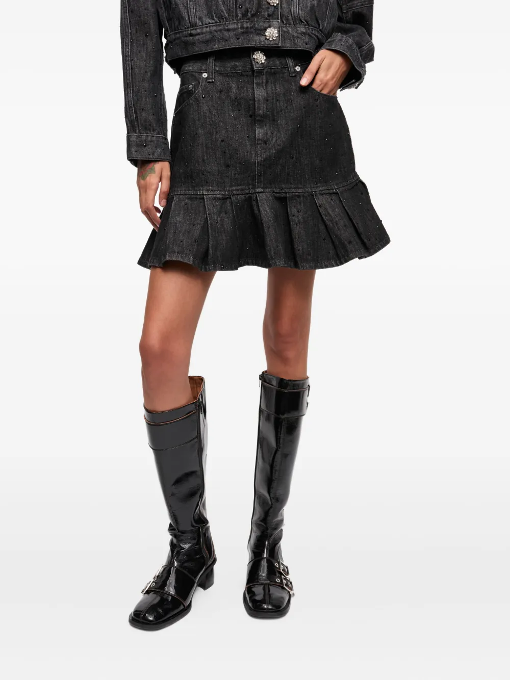 GANNI rhinestone-embellished mini skirt - Grijs