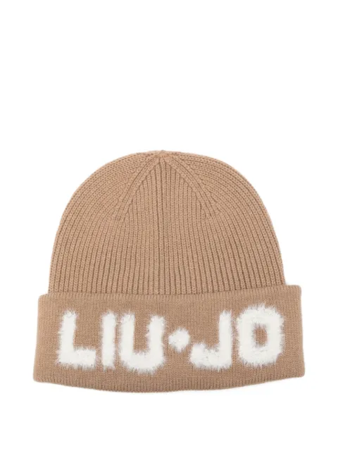 LIU JO gorro tejido de canalé con detalle del logo