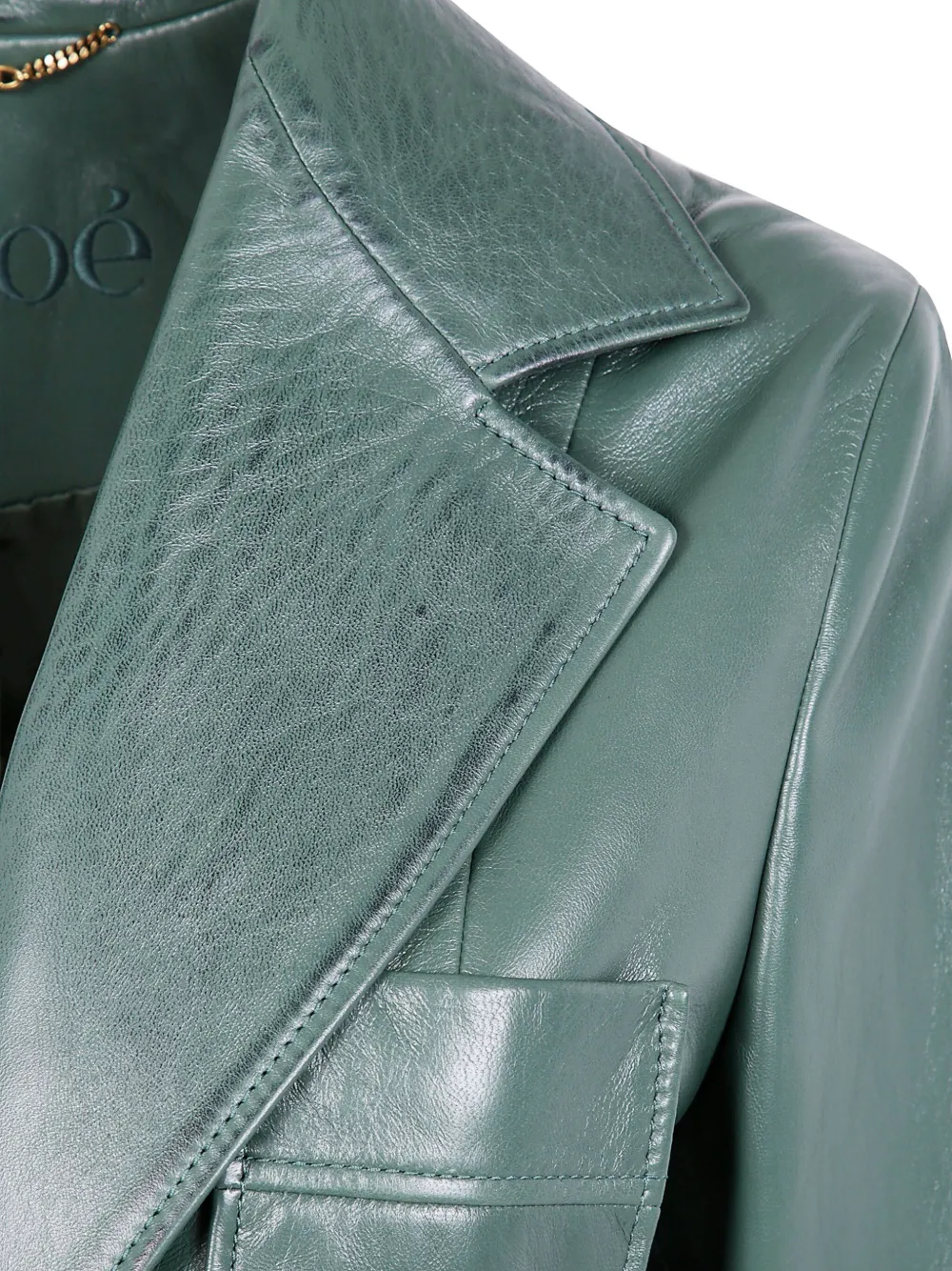Chloé Single Button Leather Blazer Featuring Pockets In Green