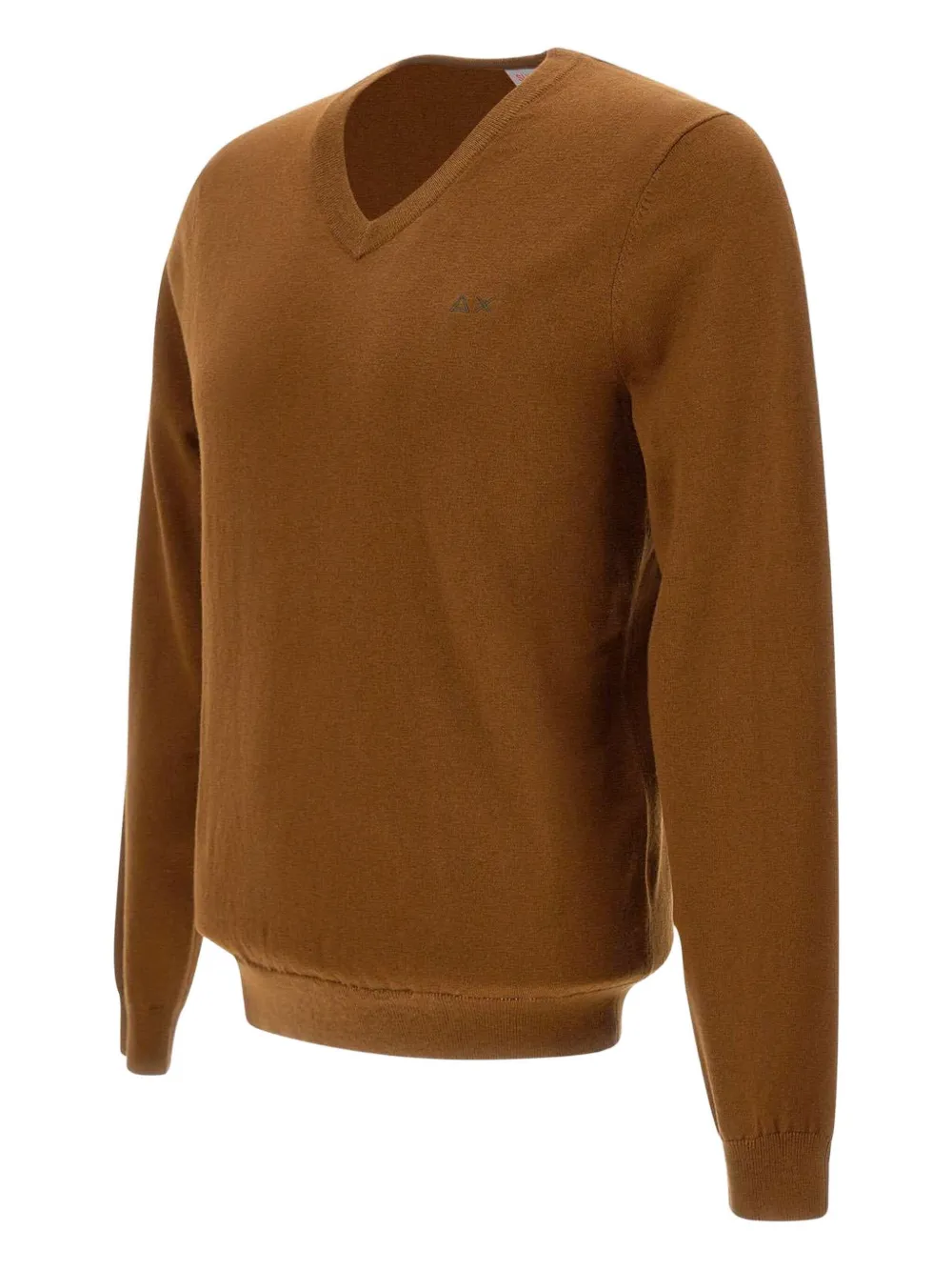 Sun 68 Embroidered V-neck Sweater In Brown