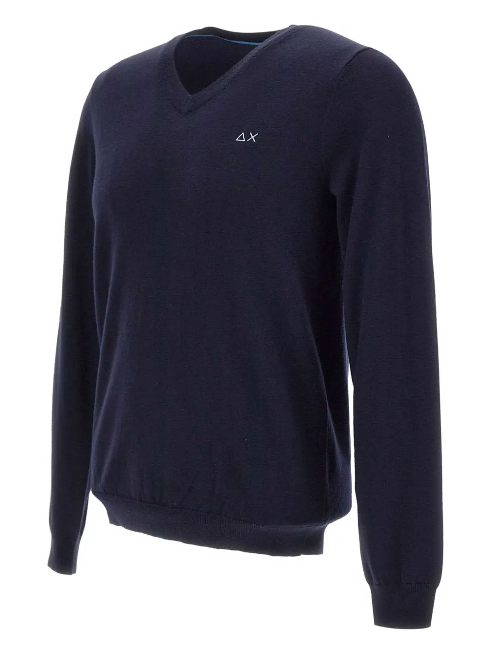 Sun 68 Embroidered-logo V-neck Sweater In Blue