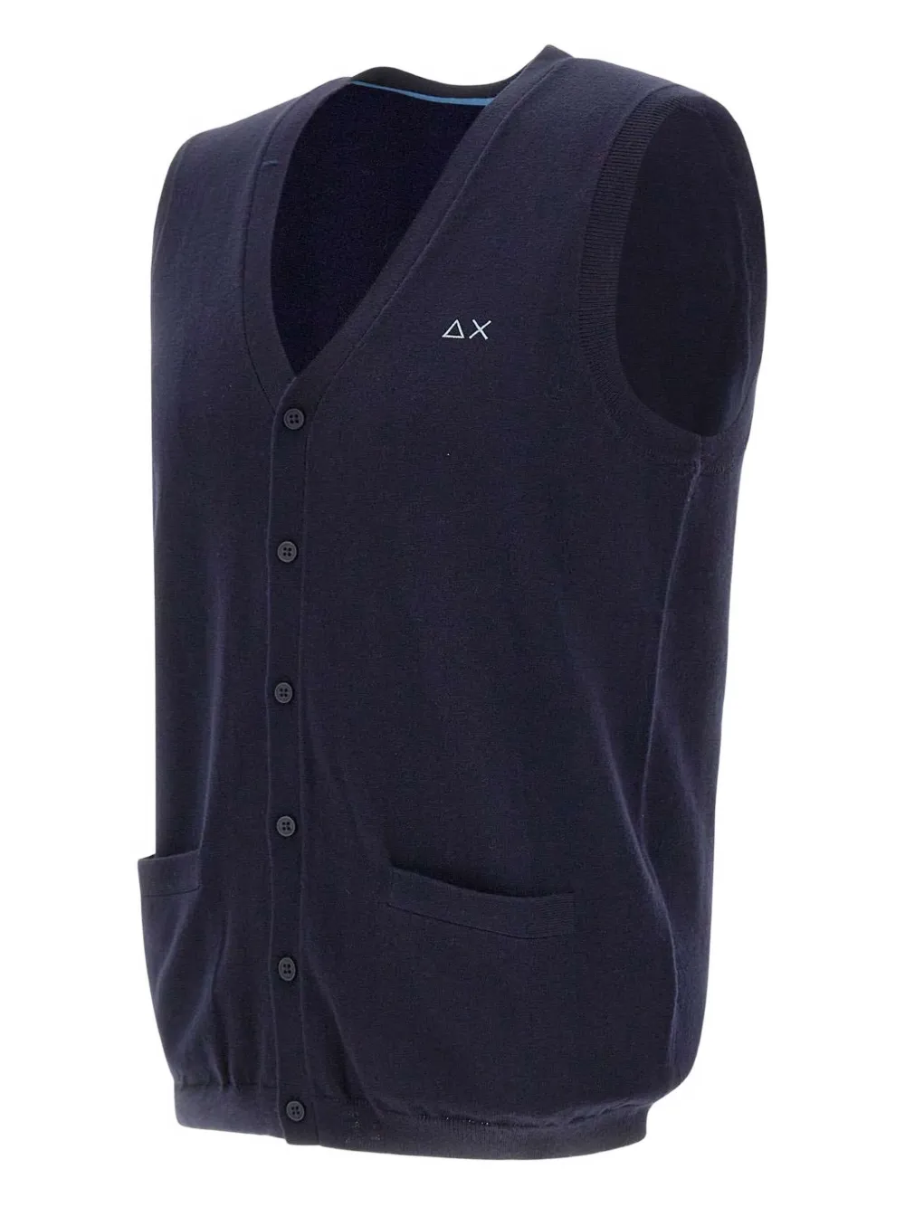 Sun 68 Embroidered Logo V-neck Gilet In Blue