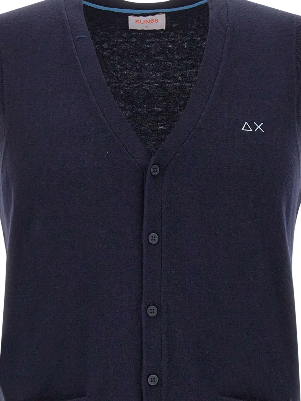 Sun 68 Embroidered Logo V-neck Gilet In Blue