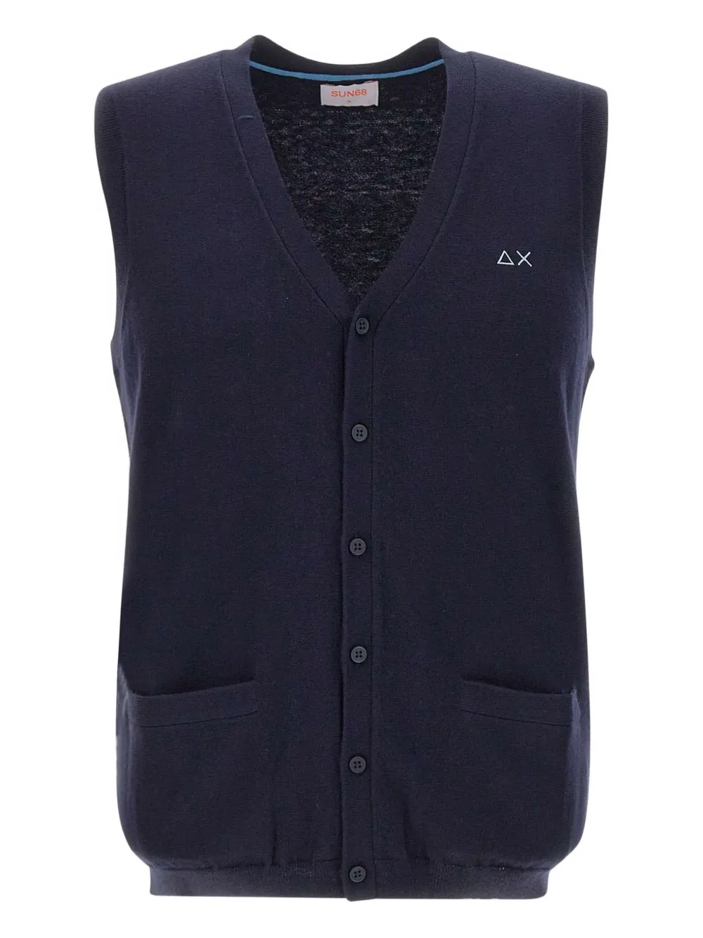 Sun68 embroidered logo V-neck gilet | Blue | Image 1