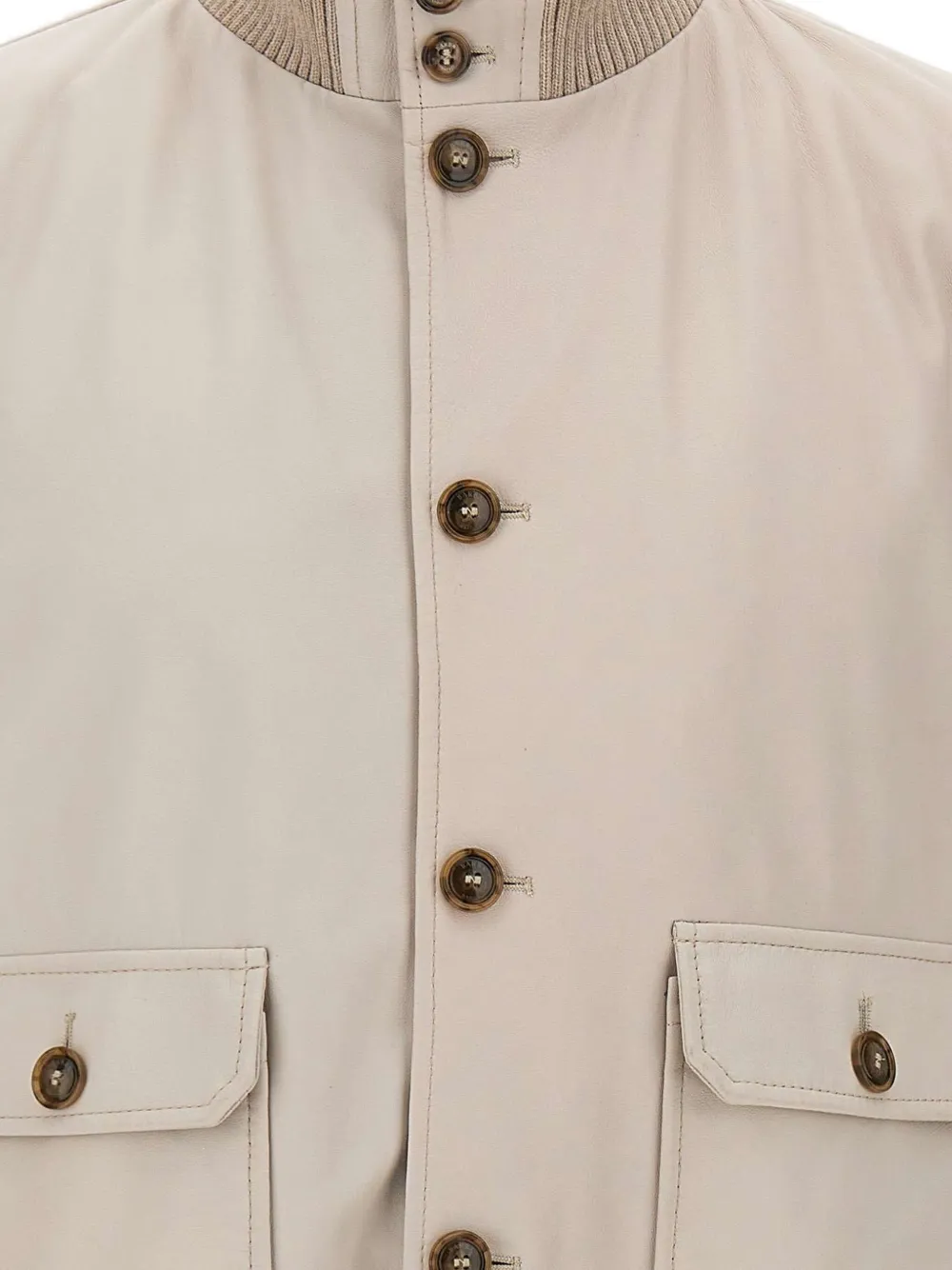 Barba Napoli Ribbed-collar Leather Jacket In Neutral