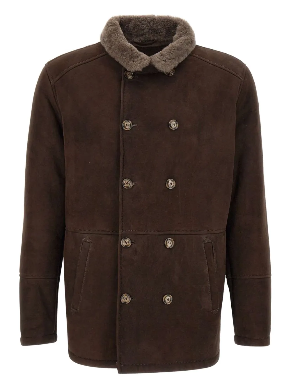 Barba shearling-collar double-breasted jacket | Brown | Image 1