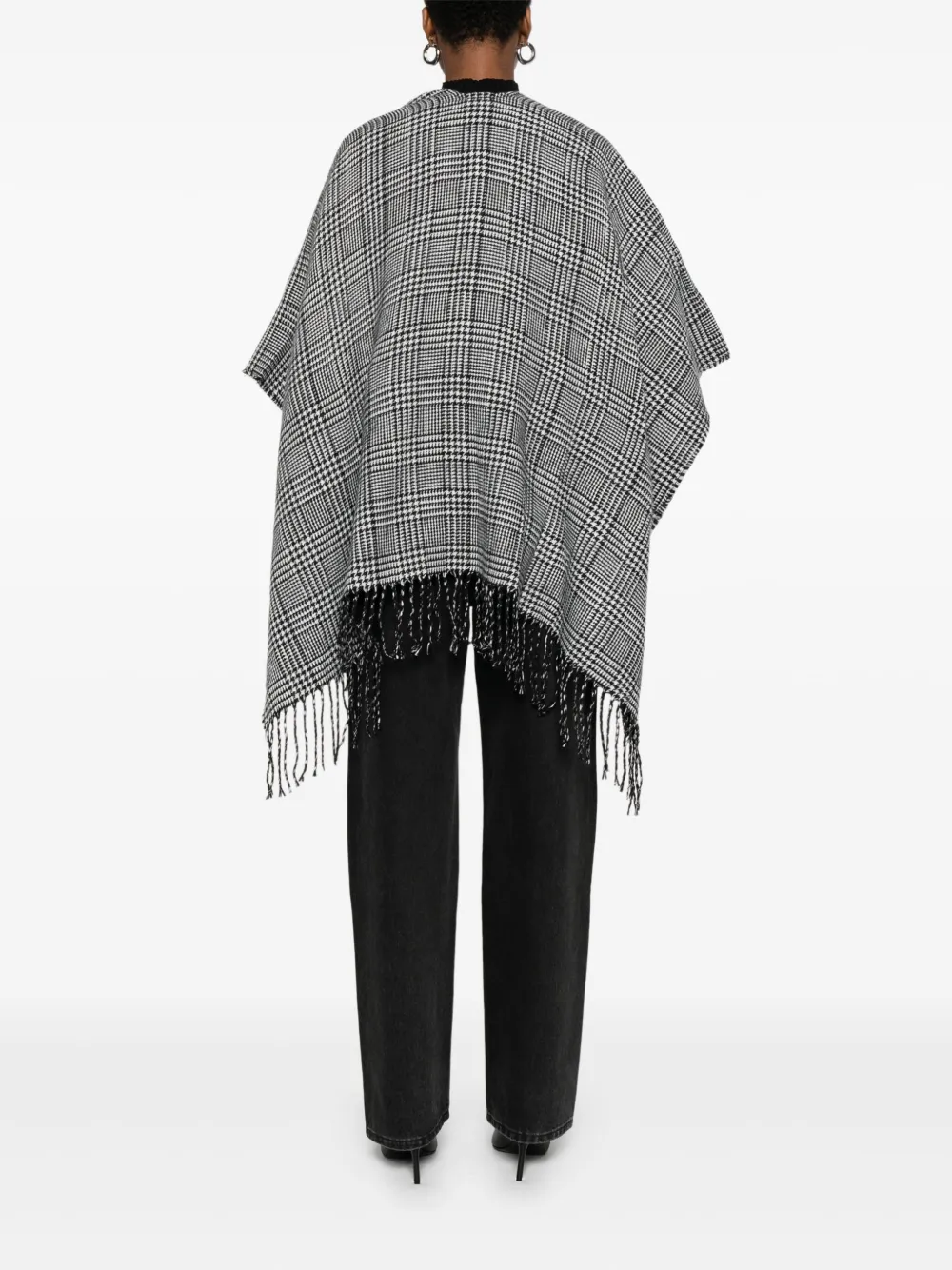 Liu •jo Houndstooth Fringed Cape In Black