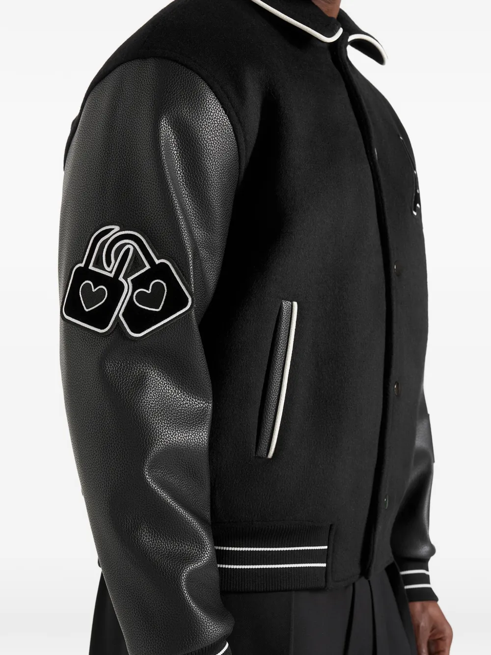 Manière De Voir Mona Lisa In Black Wool Blend Varsity Jacket