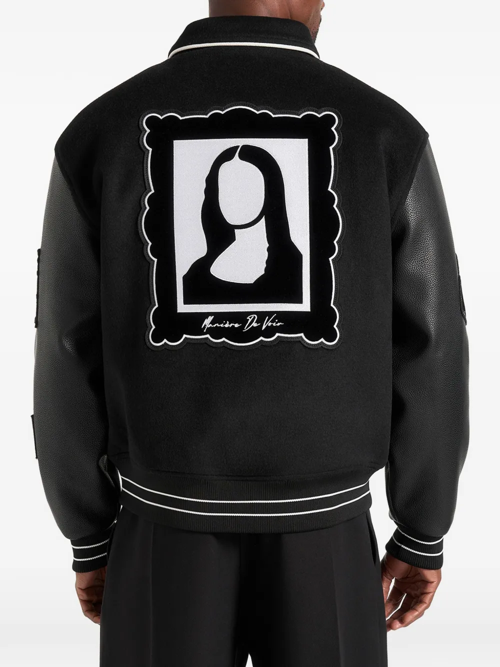 Manière De Voir Mona Lisa In Black Wool Blend Varsity Jacket
