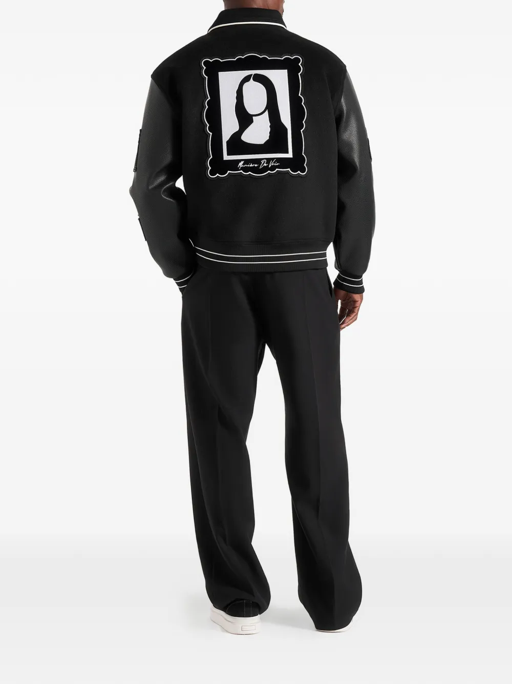 Manière De Voir Mona Lisa In Black Wool Blend Varsity Jacket