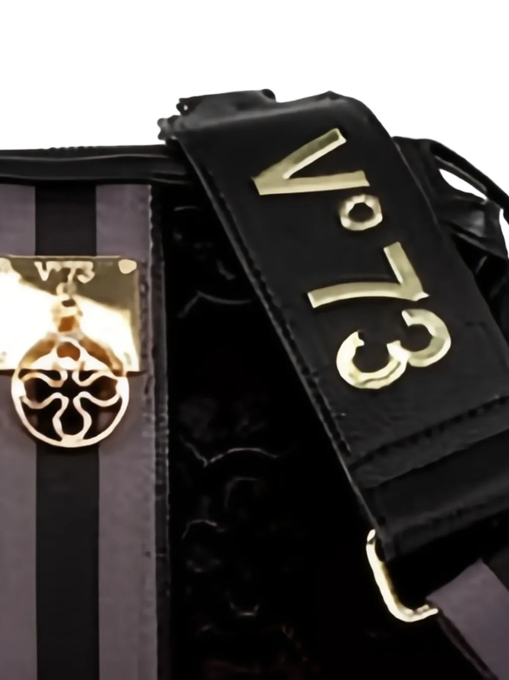 V73 Embossed Strap Shoulder Bag In Black
