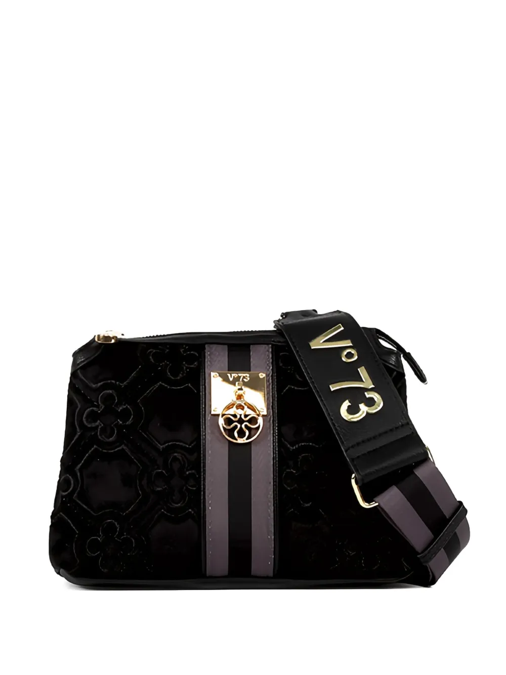 V73 Embossed Strap Shoulder Bag In Black