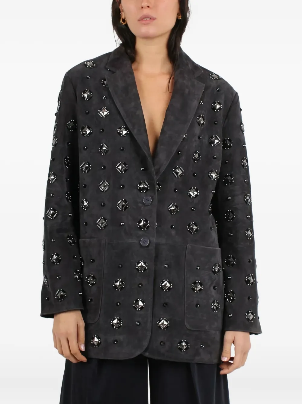 Sword 6.6.44 Embellished Leather Coat In Gray
