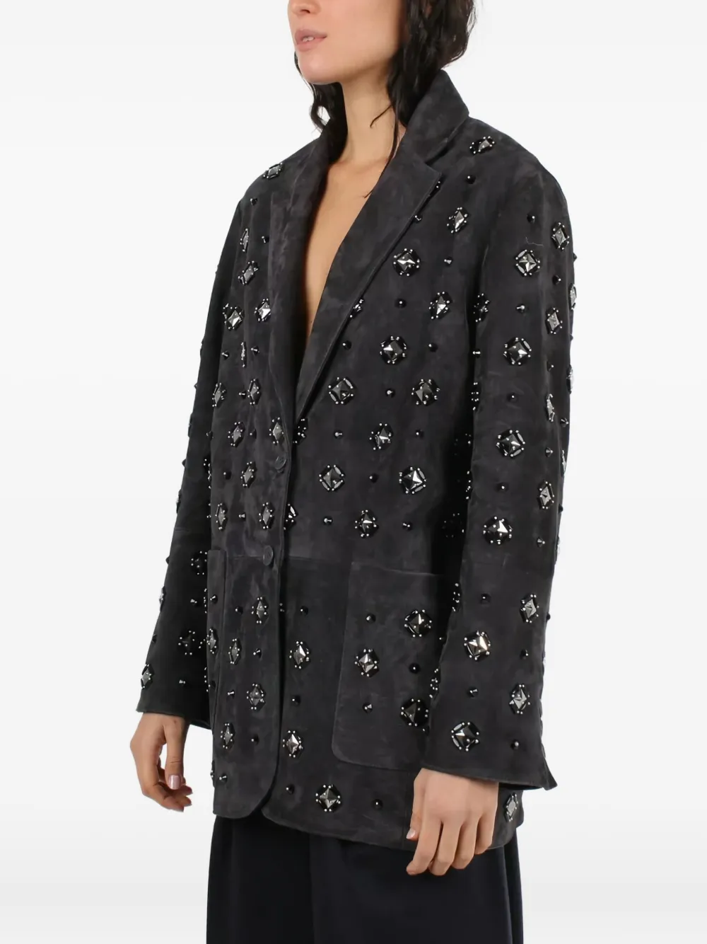 Sword 6.6.44 Embellished Leather Coat In Gray