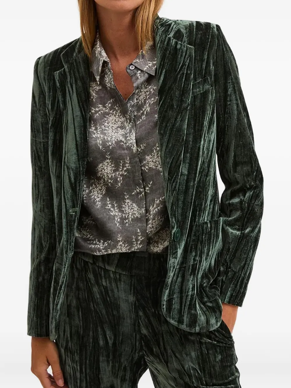 Biancalancia Single-breasted Velvet Blazer In Green