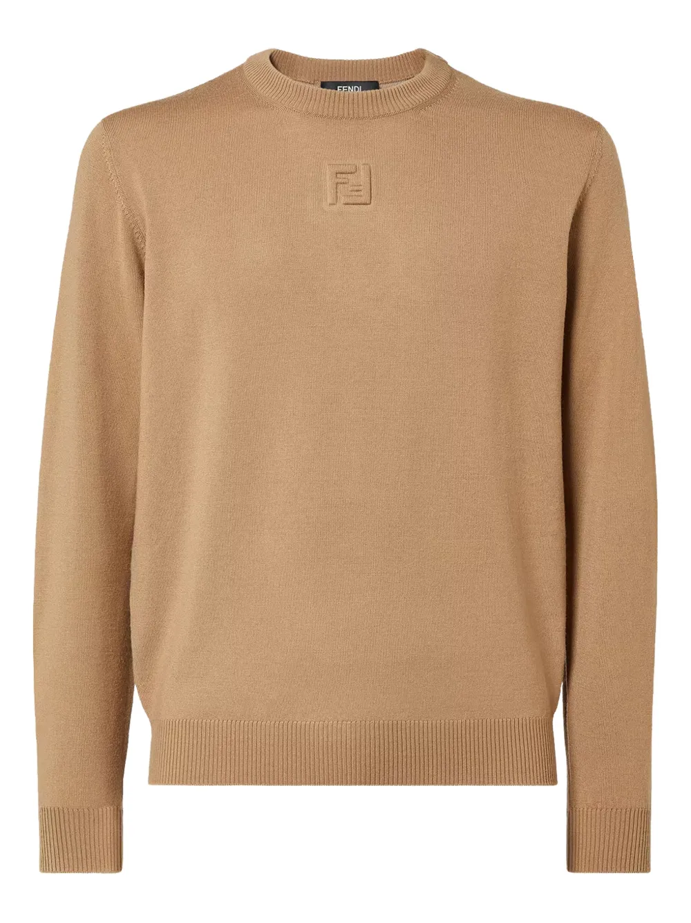 Fendi Embossed-logo Wool Sweater In Brown