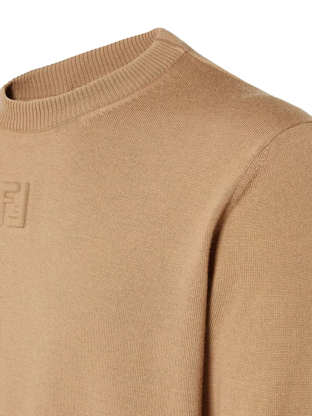 Fendi Embossed-logo Wool Sweater In Brown