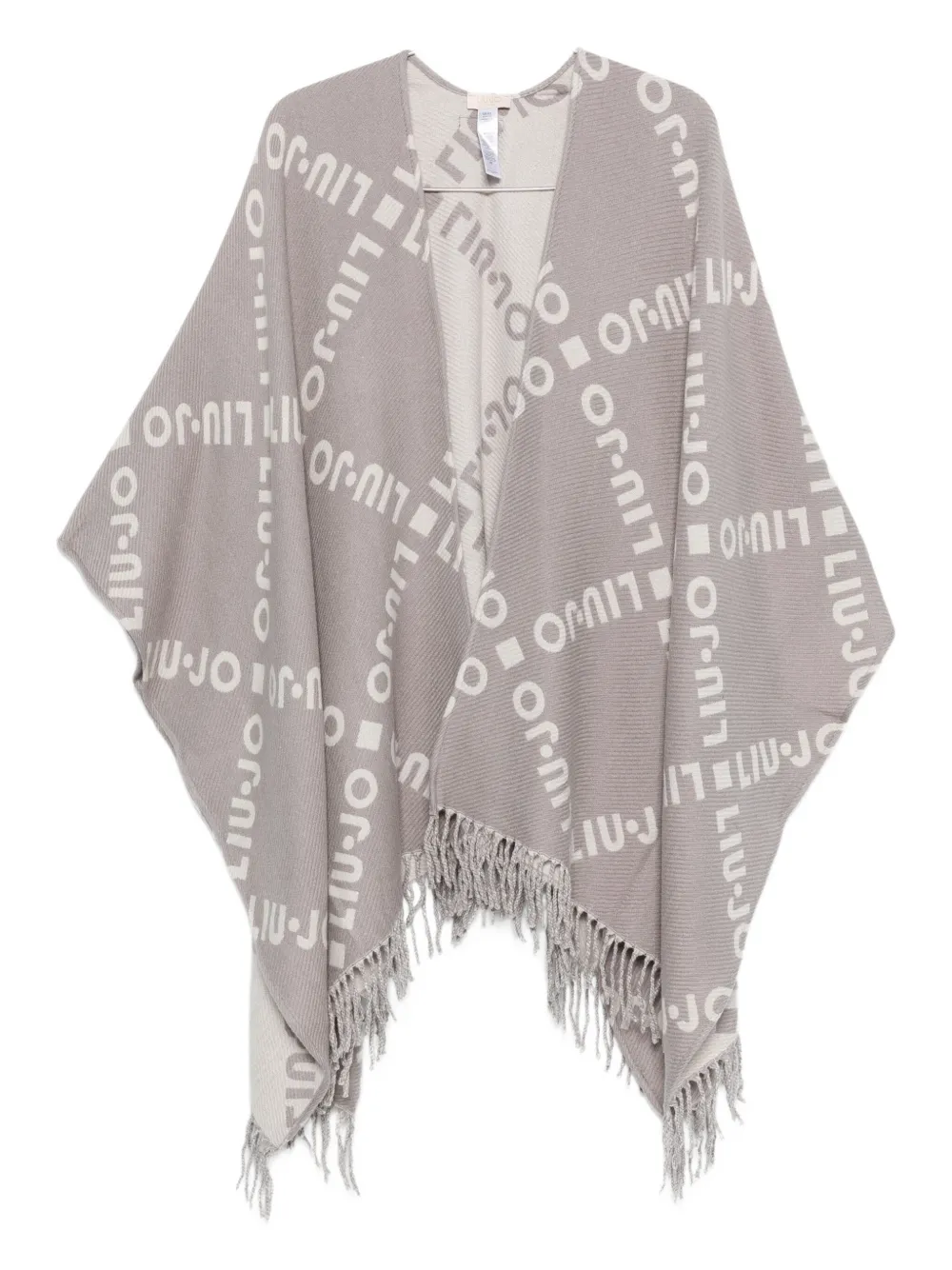 Liu •jo Logo-pattern Fringed Cape In Gray